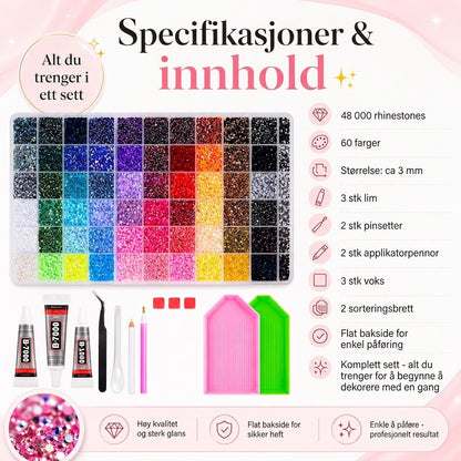 Bedazzle-sett – 48 000 strass-stener i 60 farger