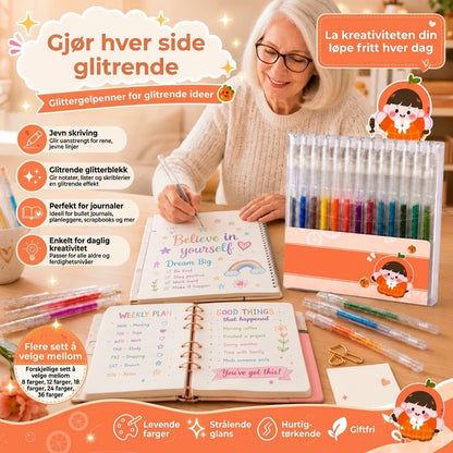 Sett med smittefrie glitter-gelpenner