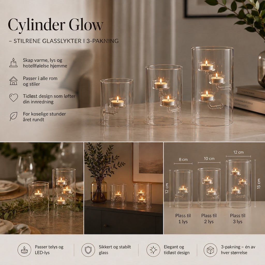 Cylinder Glow – Glasslykter i 3-pakning