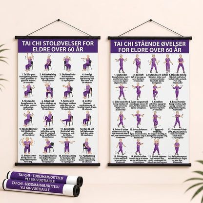 Tai Chi stoltrening – Sett med 2 plakater for enkel hjemmetrening (60+)