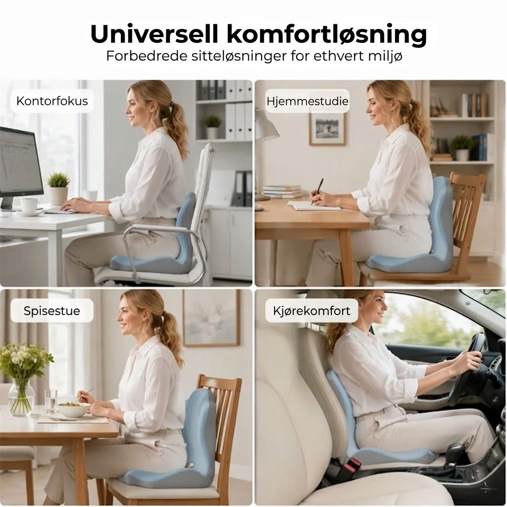 Ergonomisk sittepute med ryggstøtte i minneskum