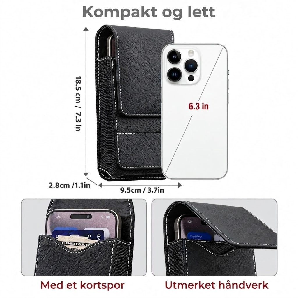 Belteveske i skinn for mobil