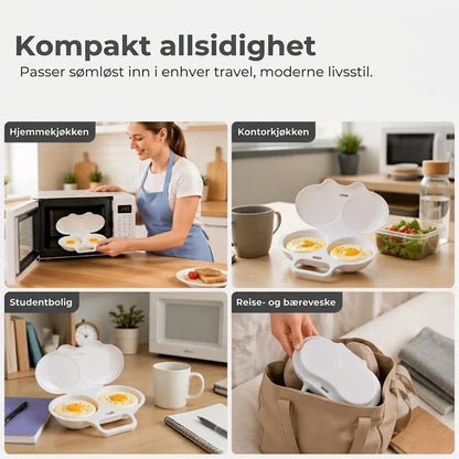 Eggekoker for mikrobølgeovn med lokk og håndtak