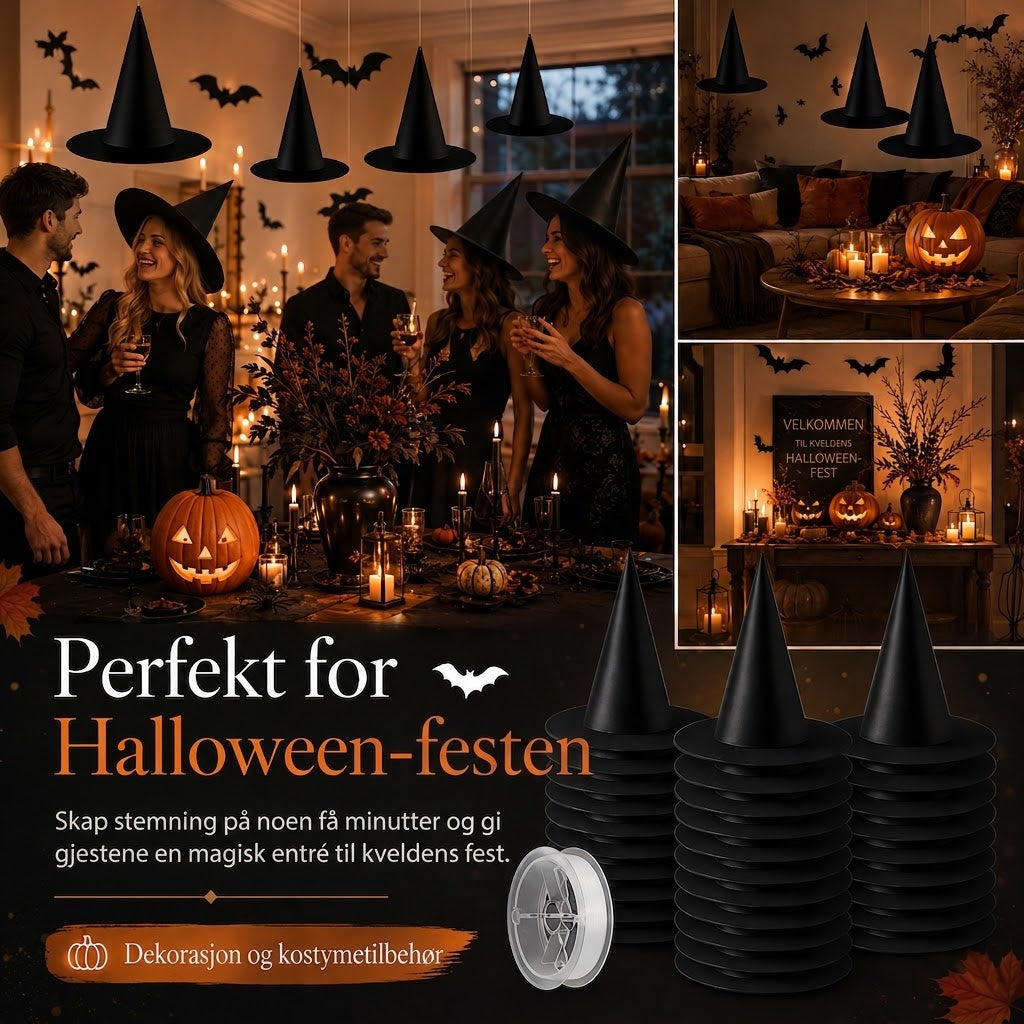 Svevende heksehatter – årets magiske Halloween-dekorasjon