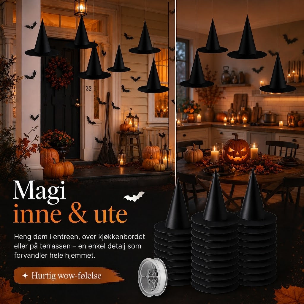 Svevende heksehatter – årets magiske Halloween-dekorasjon