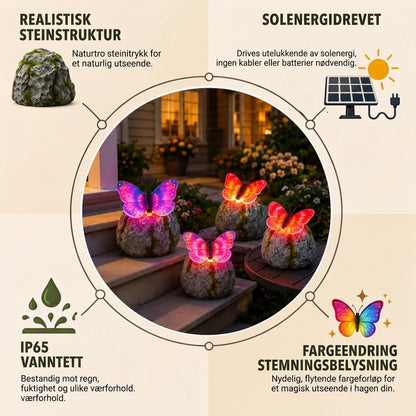 LunaGlow™ | Solcelledrevet hagestein med innebygd lysende sommerfugl