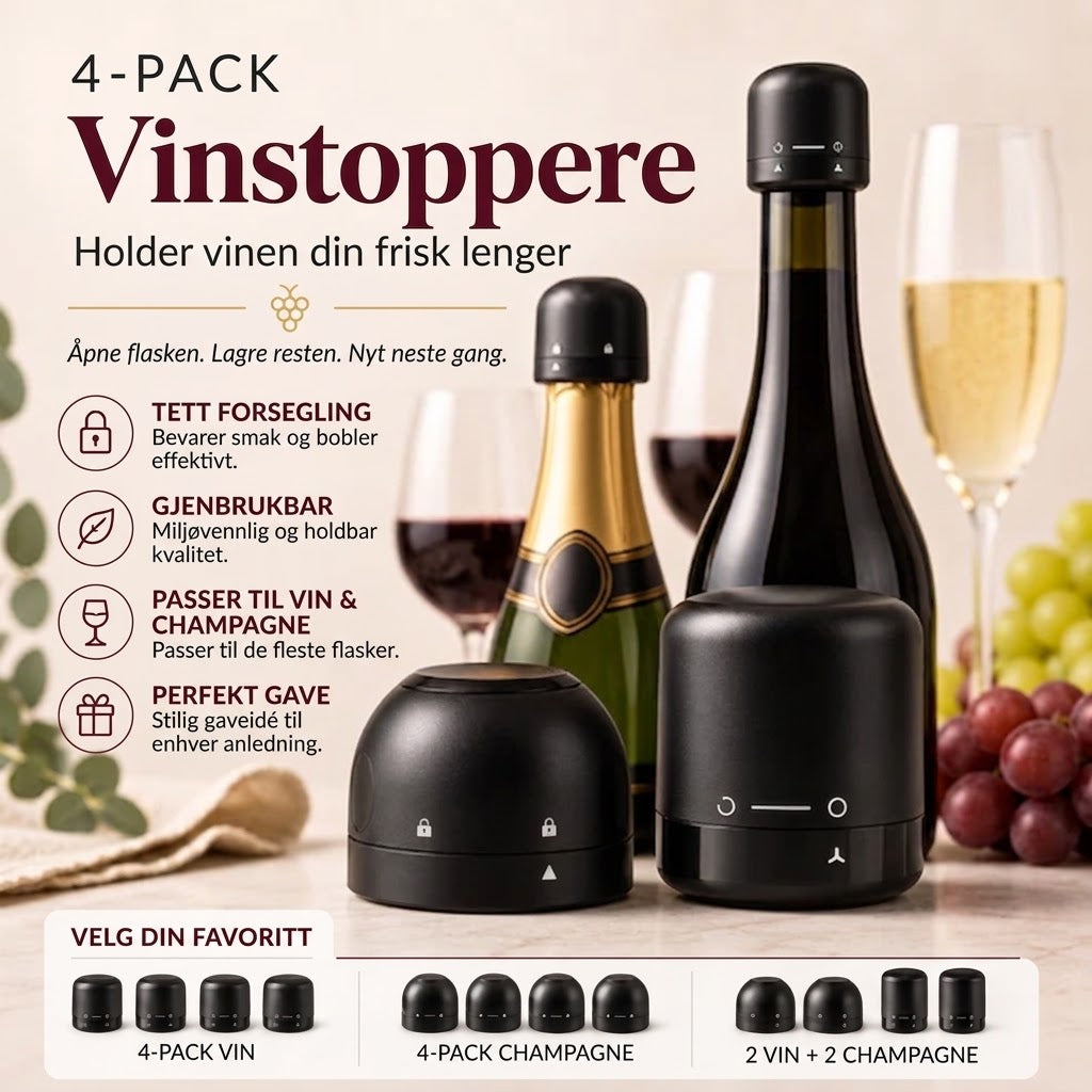 Flaskestopper for vin og champagne
