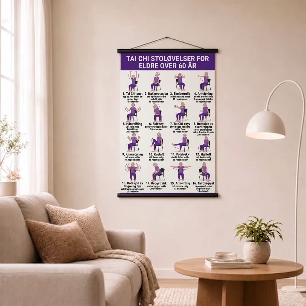Tai Chi stoltrening – Sett med 2 plakater for enkel hjemmetrening (60+)