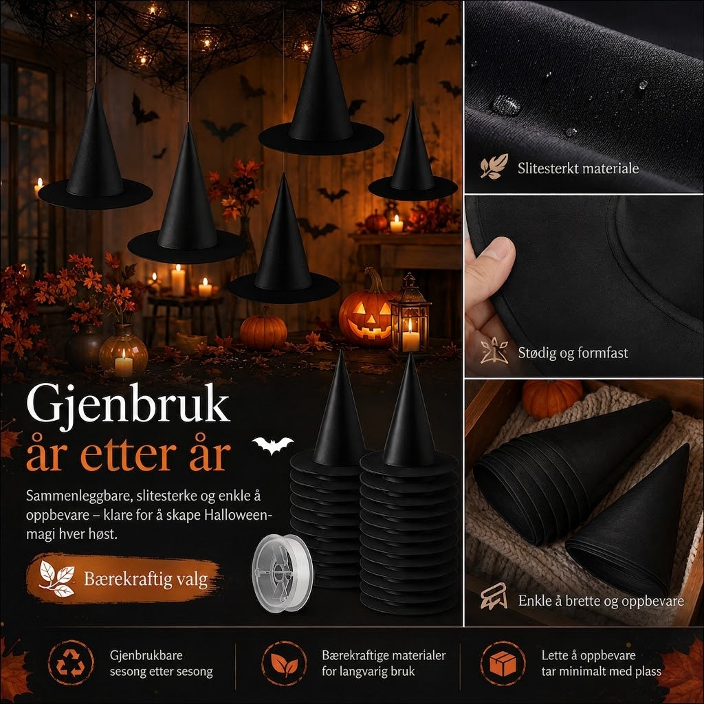 Svevende heksehatter – årets magiske Halloween-dekorasjon