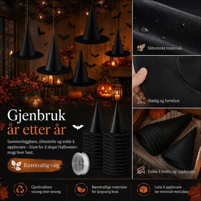 Svevende heksehatter – årets magiske Halloween-dekorasjon