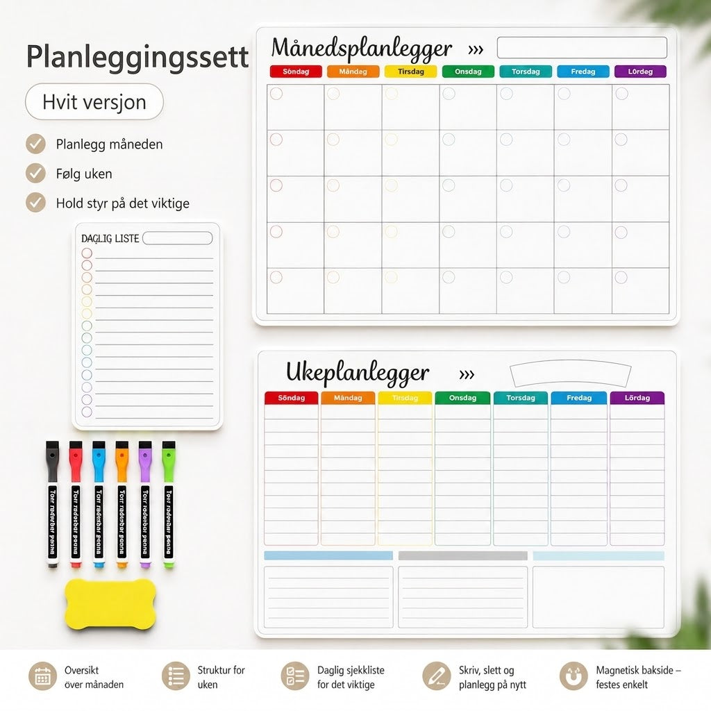 Magnetisk Familieplanlegger – Måneds-, Ukes- og Dagstavle