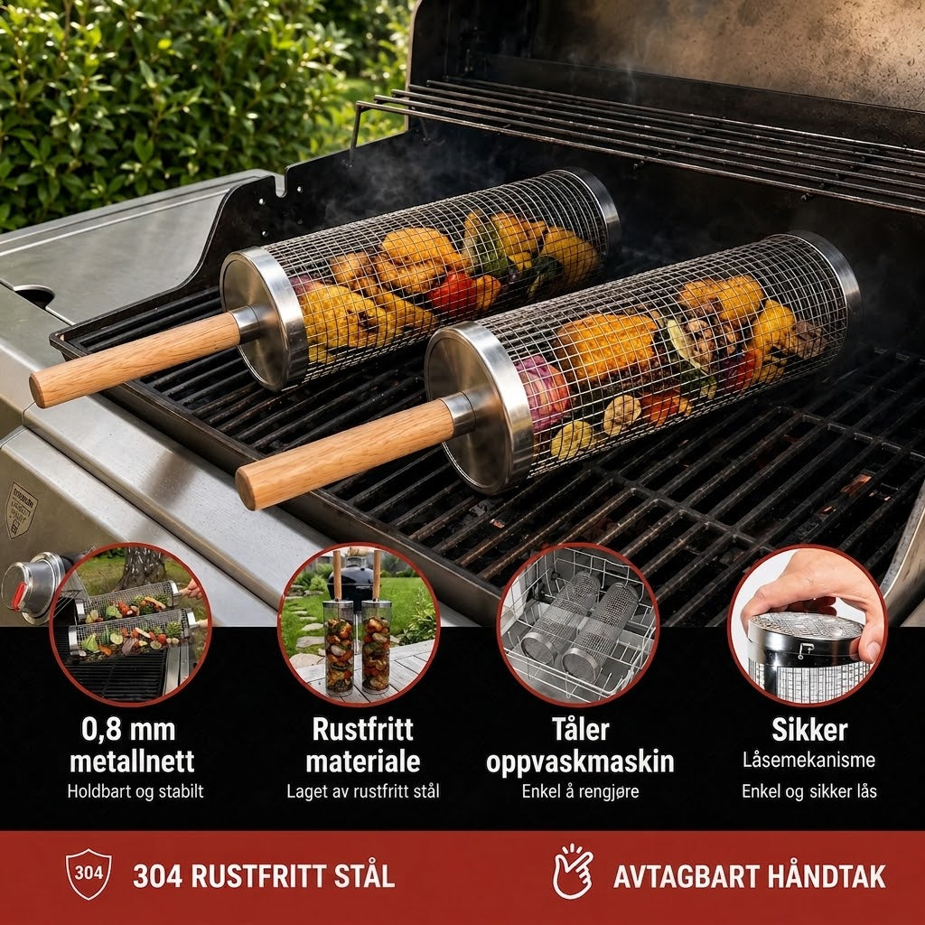 Rullende grillkurv