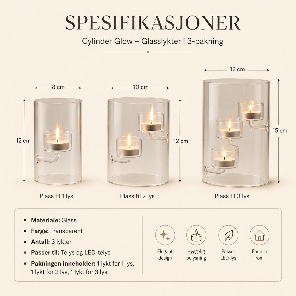 Cylinder Glow – Glasslykter i 3-pakning