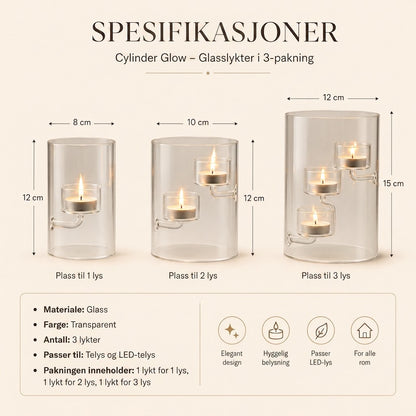 Cylinder Glow – Glasslykter i 3-pakning