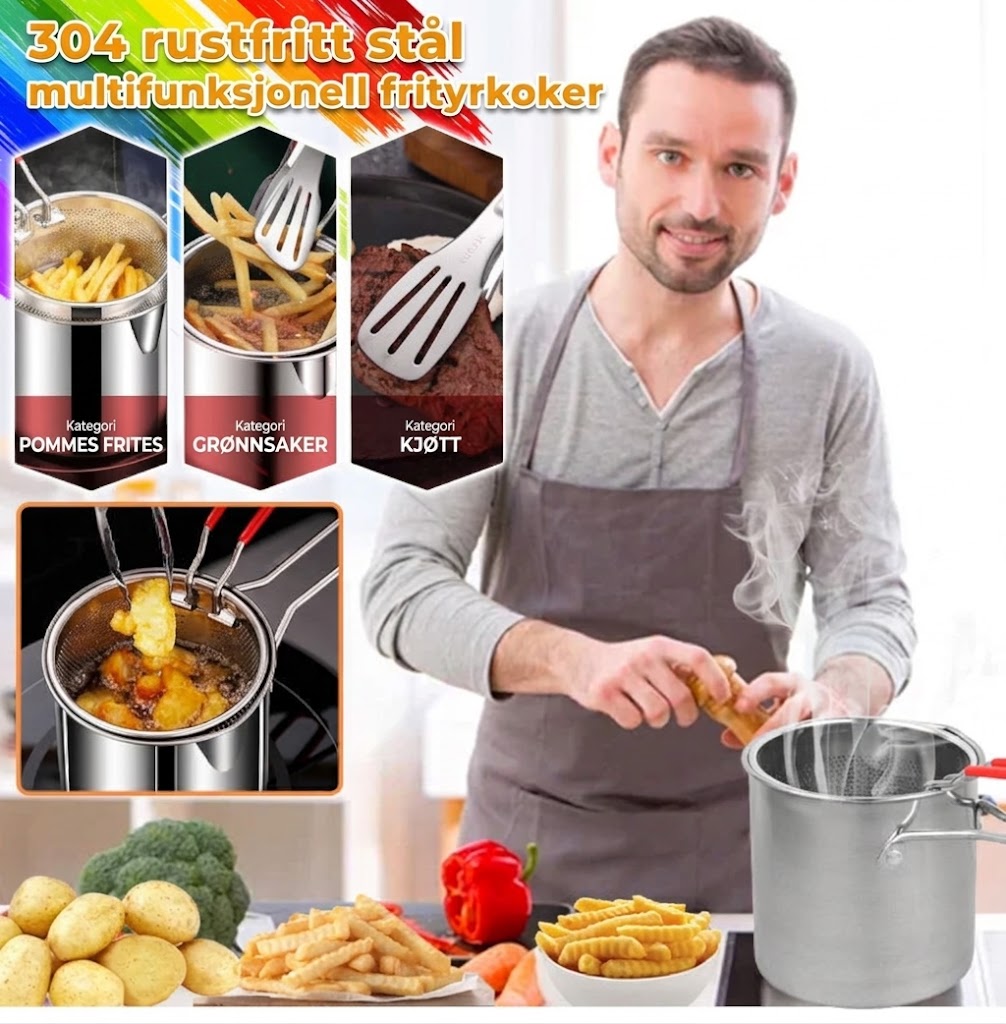 🍟🍤 -60% ! 🥘Multifunksjonell frityrgryte i 304 rustfritt stål – Sprutsikker, oljebesparende og allsidig.