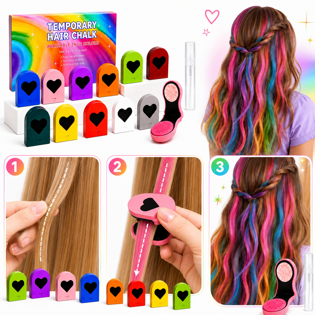 ColorPop Hårkritt – 12 vaskbare farger
